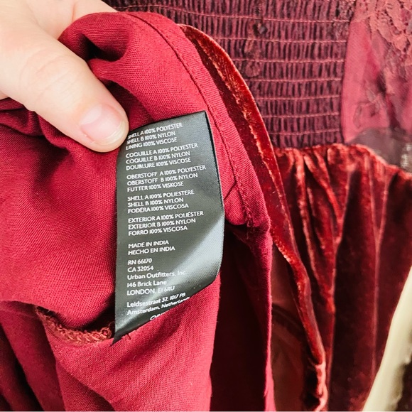 Free People‎ NWT Marlie Lace Mini Velvet Sheer Garnet Smocked Bell Sleeve Dress - Picture 10 of 13